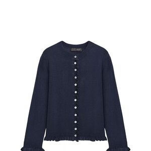 Zara Dark Blue Ruffled Button-Up Jacket